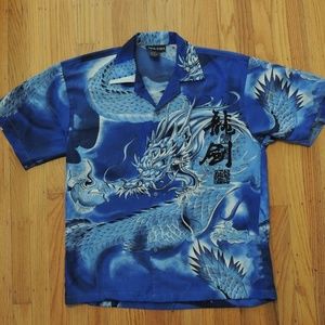 Vintage Anime Button Up Shirt Blue Dragon Manga